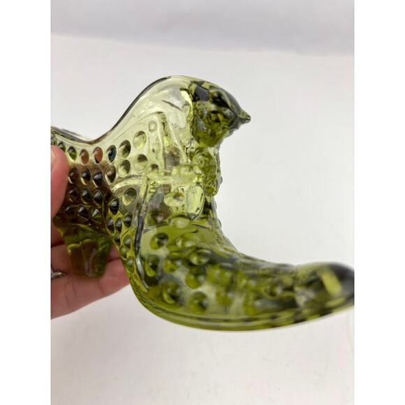 VTG Fenton Hobnail Cat Head Colonial Olive Green Glass Slipper Shoe - Picture 8 of 16